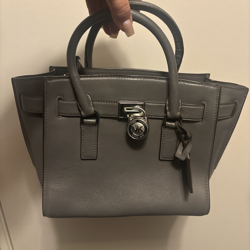 Michael Kors Gray Leather Satchel with Lock Charm